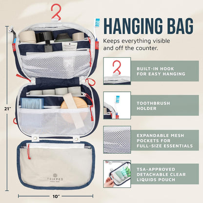Toiletry Bag Kit 3 Piece Set: Hanging Travel Toiletry Bag + 311 TSA Cosmetic Liquid Bag + Accessory Organizer Pouch