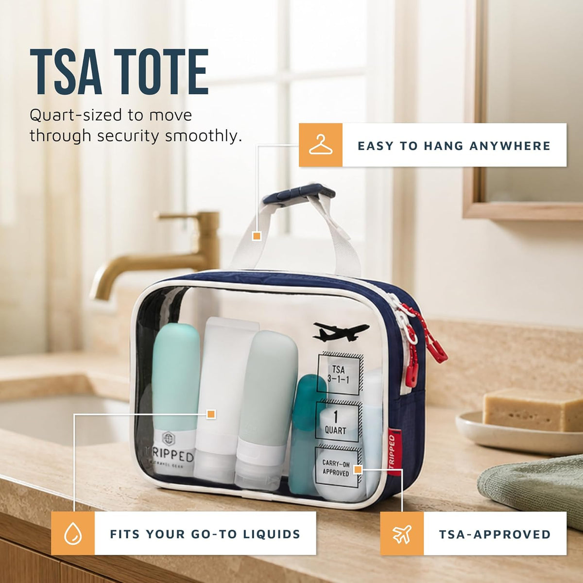 Toiletry Bag Kit 3 Piece Set: Hanging Travel Toiletry Bag + 311 TSA Cosmetic Liquid Bag + Accessory Organizer Pouch