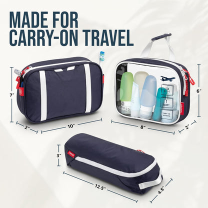 Toiletry Bag Kit 3 Piece Set: Hanging Travel Toiletry Bag + 311 TSA Cosmetic Liquid Bag + Accessory Organizer Pouch