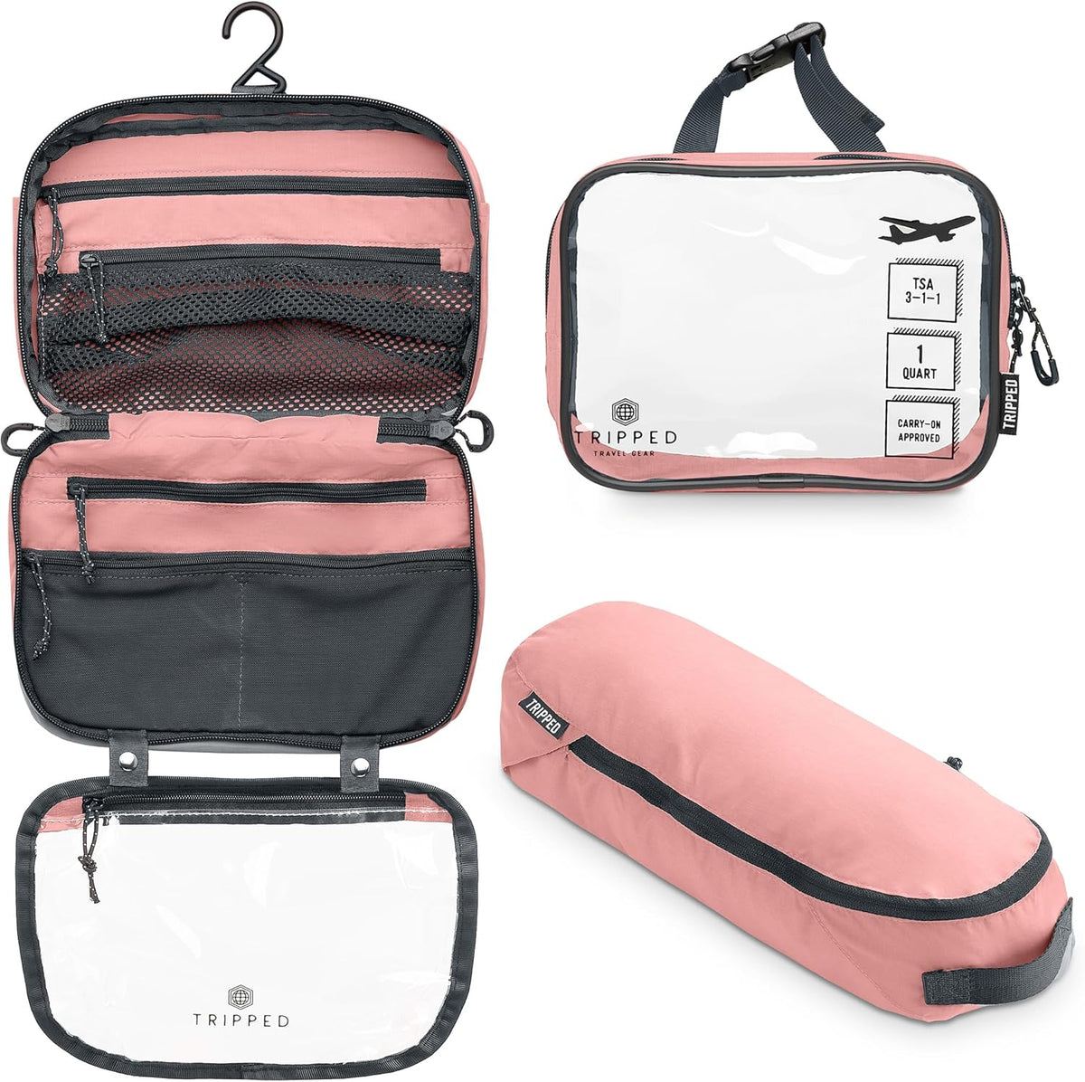 Toiletry Bag Kit 3 Piece Set: Hanging Travel Toiletry Bag + 311 TSA Cosmetic Liquid Bag + Accessory Organizer Pouch