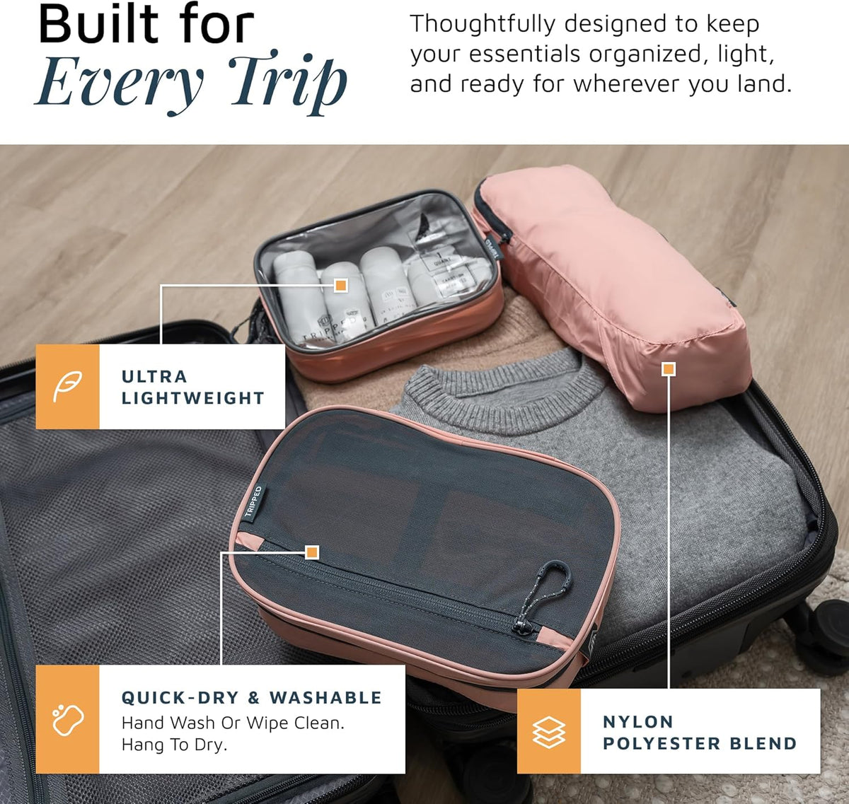 Toiletry Bag Kit 3 Piece Set: Hanging Travel Toiletry Bag + 311 TSA Cosmetic Liquid Bag + Accessory Organizer Pouch