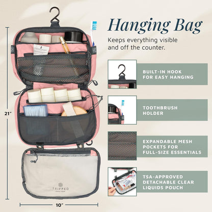 Toiletry Bag Kit 3 Piece Set: Hanging Travel Toiletry Bag + 311 TSA Cosmetic Liquid Bag + Accessory Organizer Pouch