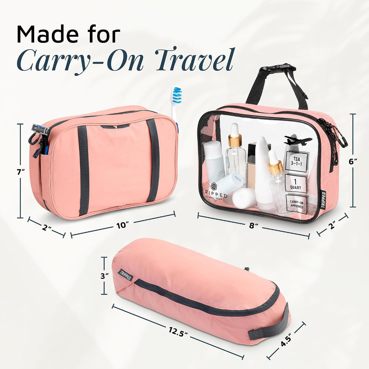 Toiletry Bag Kit 3 Piece Set: Hanging Travel Toiletry Bag + 311 TSA Cosmetic Liquid Bag + Accessory Organizer Pouch