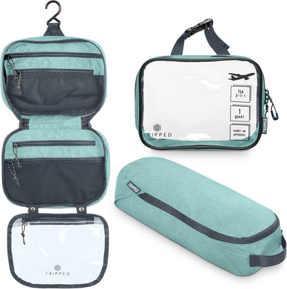 Toiletry Bag Kit 3 Piece Set: Hanging Travel Toiletry Bag + 311 TSA Cosmetic Liquid Bag + Accessory Organizer Pouch
