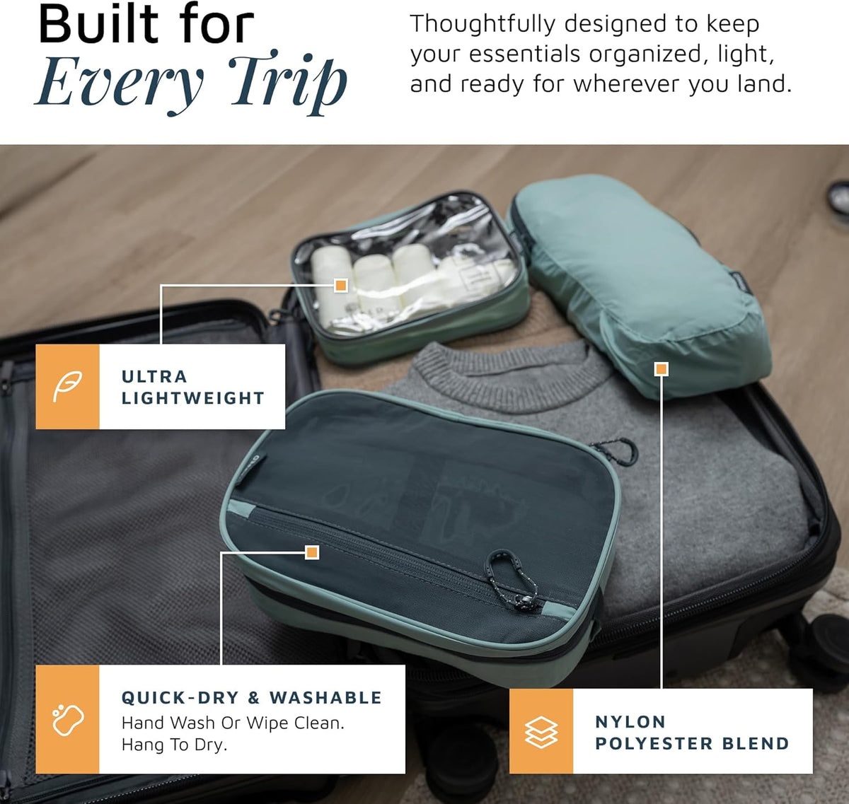 Toiletry Bag Kit 3 Piece Set: Hanging Travel Toiletry Bag + 311 TSA Cosmetic Liquid Bag + Accessory Organizer Pouch