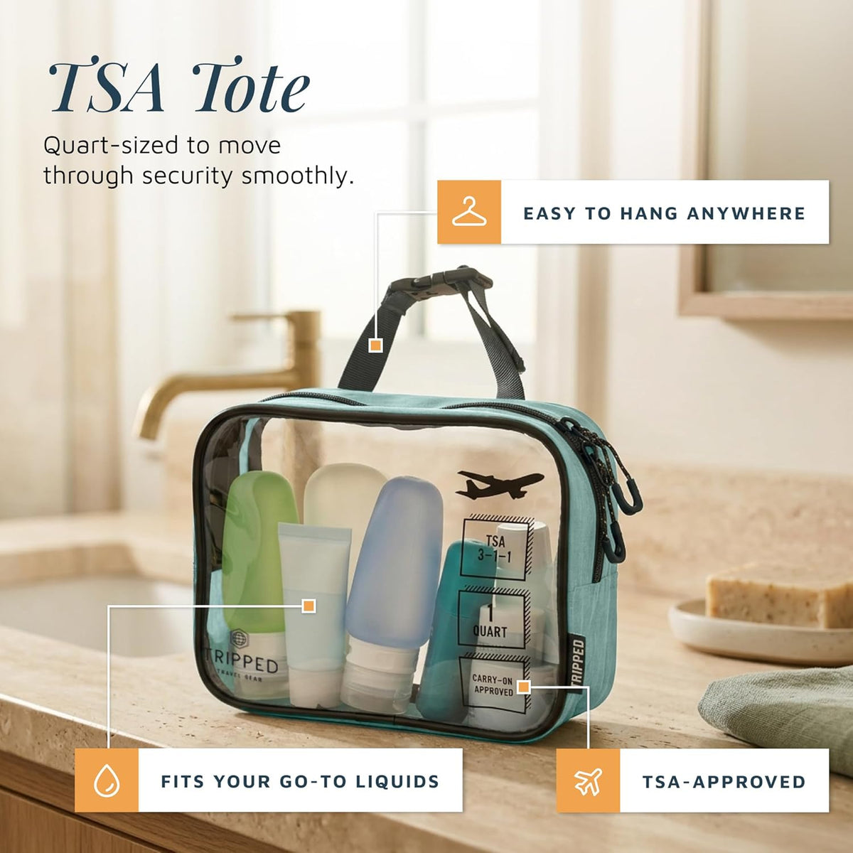 Toiletry Bag Kit 3 Piece Set: Hanging Travel Toiletry Bag + 311 TSA Cosmetic Liquid Bag + Accessory Organizer Pouch