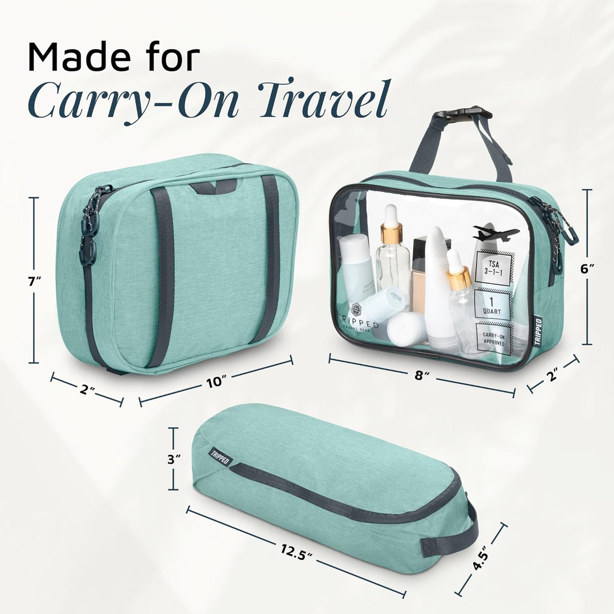 Toiletry Bag Kit 3 Piece Set: Hanging Travel Toiletry Bag + 311 TSA Cosmetic Liquid Bag + Accessory Organizer Pouch