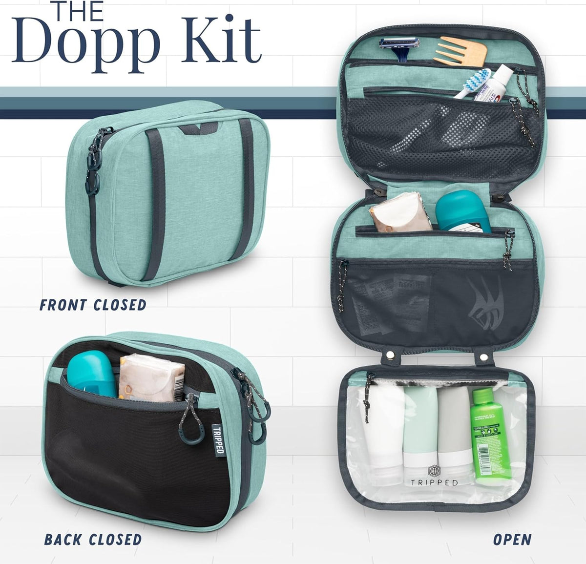 Toiletry Bag Kit 3 Piece Set: Hanging Travel Toiletry Bag + 311 TSA Cosmetic Liquid Bag + Accessory Organizer Pouch