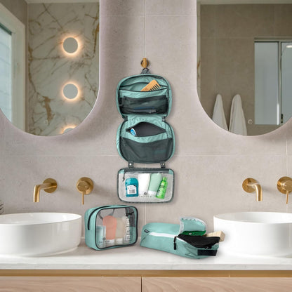 Toiletry Bag Kit 3 Piece Set: Hanging Travel Toiletry Bag + 311 TSA Cosmetic Liquid Bag + Accessory Organizer Pouch