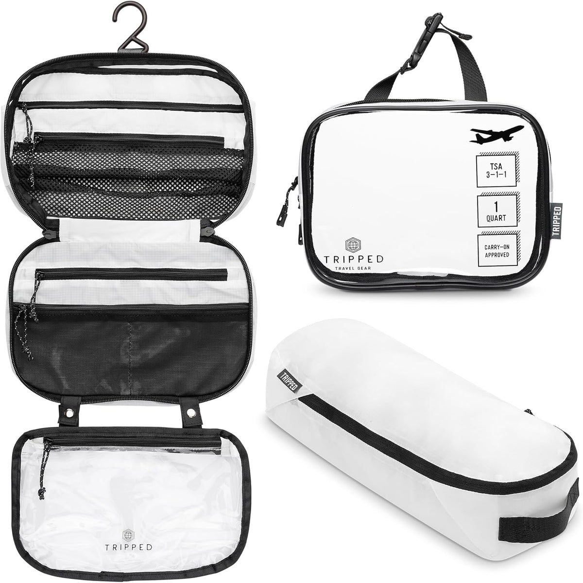 Toiletry Bag Kit 3 Piece Set: Hanging Travel Toiletry Bag + 311 TSA Cosmetic Liquid Bag + Accessory Organizer Pouch