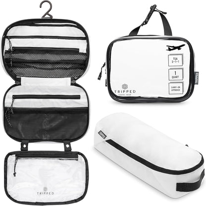 Toiletry Bag Kit 3 Piece Set: Hanging Travel Toiletry Bag + 311 TSA Cosmetic Liquid Bag + Accessory Organizer Pouch