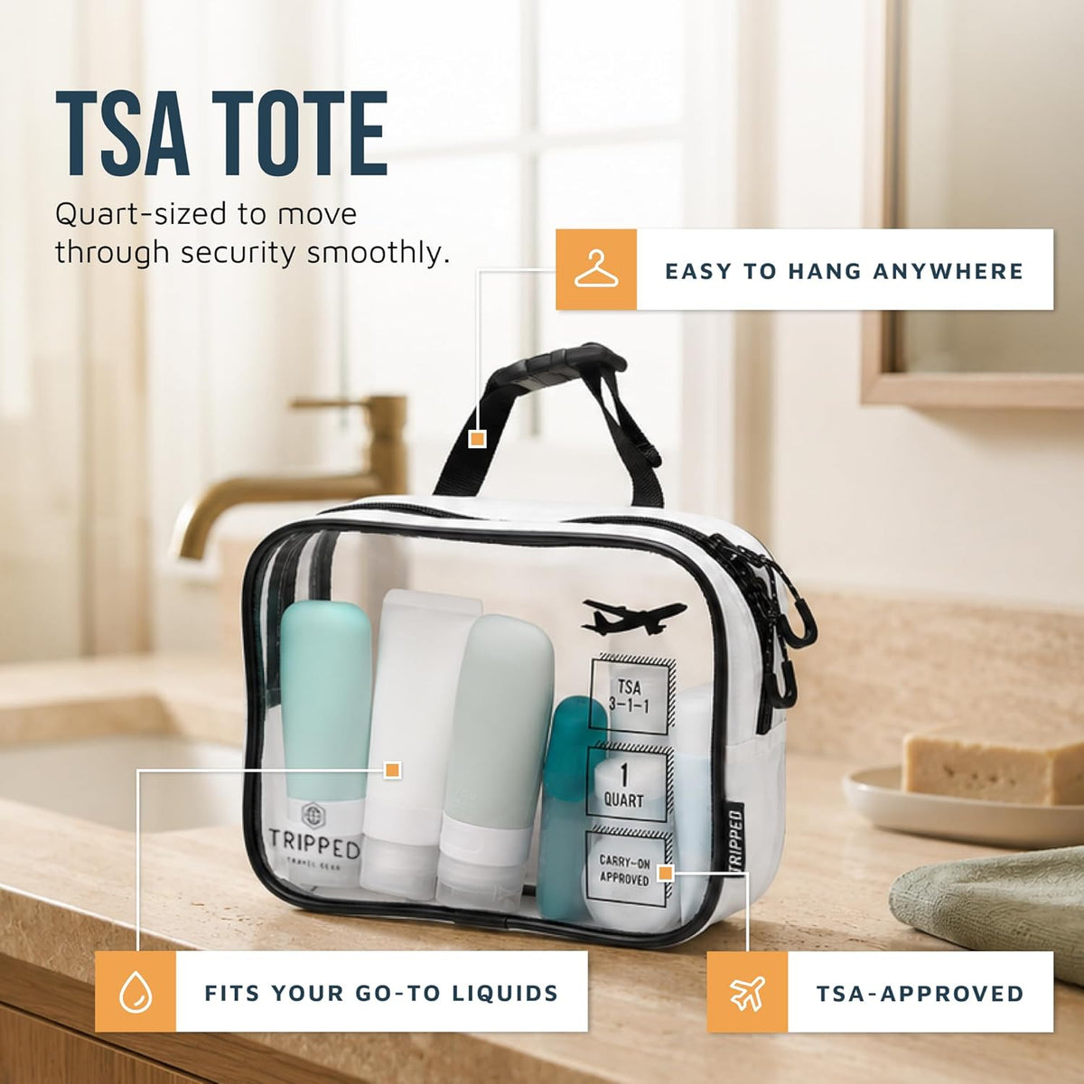Toiletry Bag Kit 3 Piece Set: Hanging Travel Toiletry Bag + 311 TSA Cosmetic Liquid Bag + Accessory Organizer Pouch