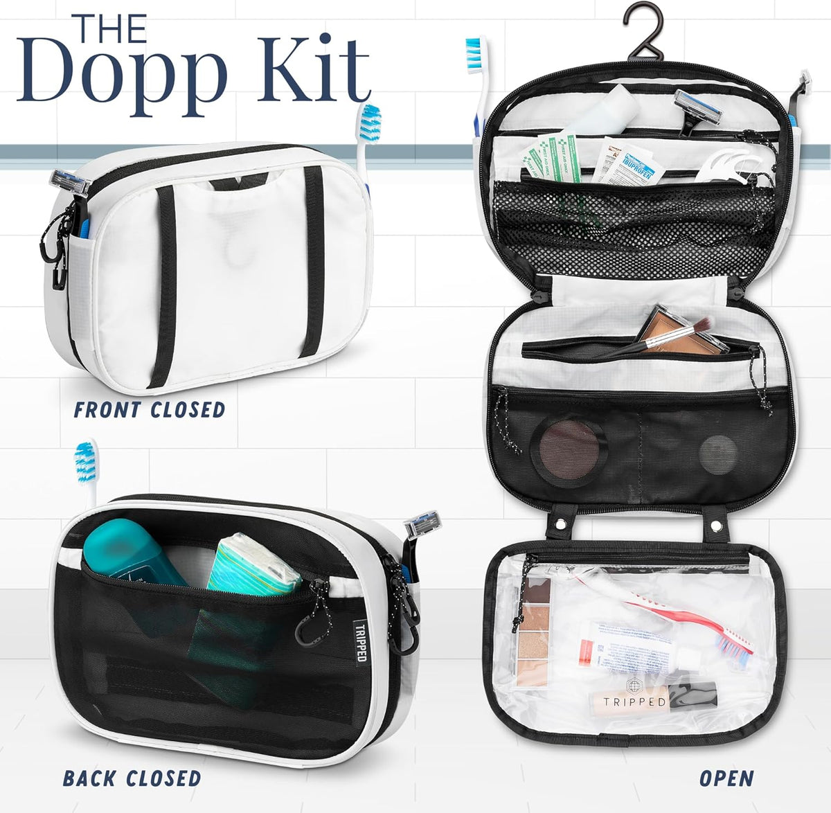Toiletry Bag Kit 3 Piece Set: Hanging Travel Toiletry Bag + 311 TSA Cosmetic Liquid Bag + Accessory Organizer Pouch