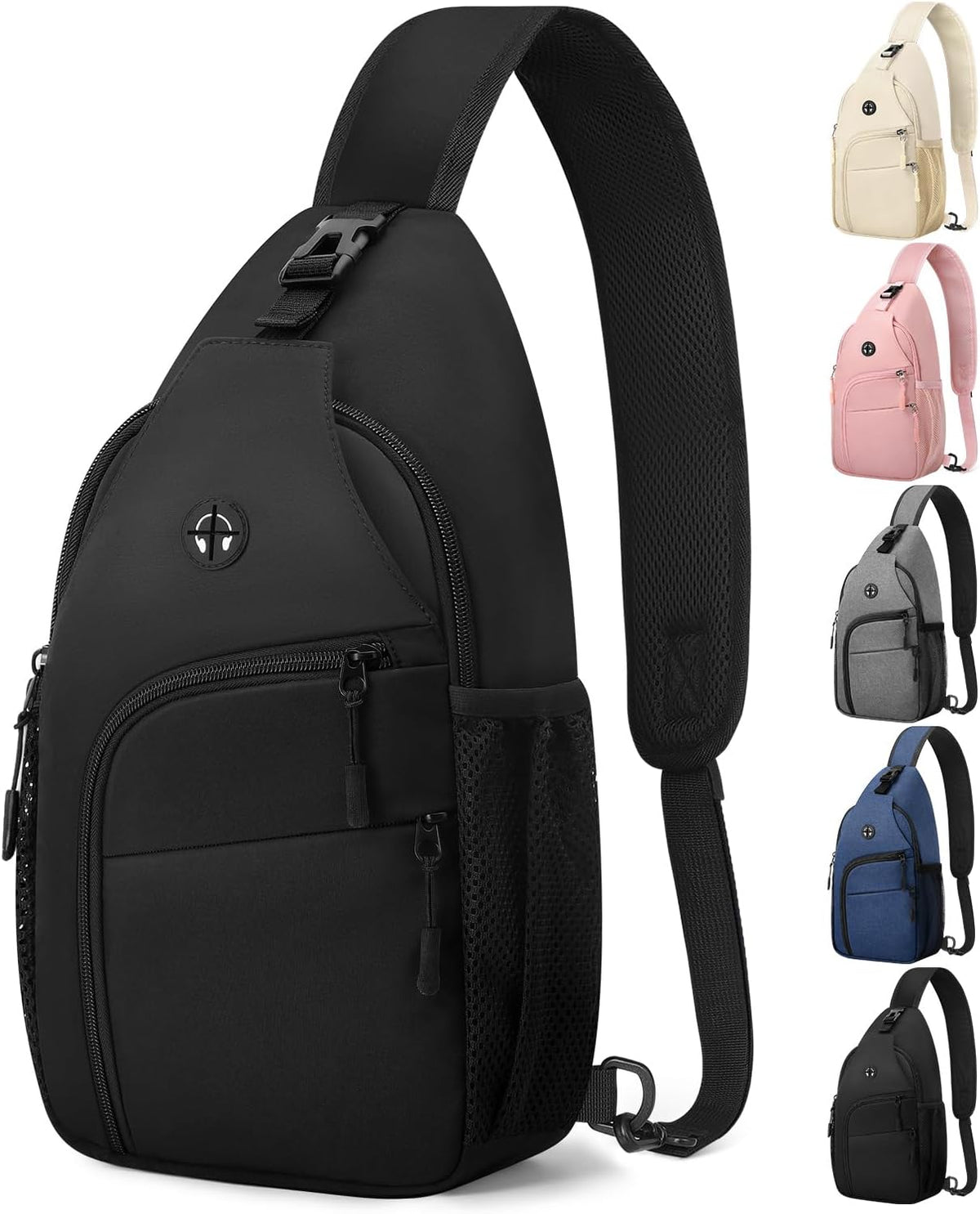 Crossbody Bags for Women Man Waterproof Sling Bag Backpack Trendy Casual Cross Body Bag with Convertible Shoulder Strap Chest Bag for Camping Hiking Travel Essentials (Black, Medium )