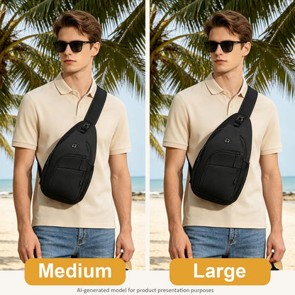 Crossbody Bags for Women Man Waterproof Sling Bag Backpack Trendy Casual Cross Body Bag with Convertible Shoulder Strap Chest Bag for Camping Hiking Travel Essentials (Black, Medium )