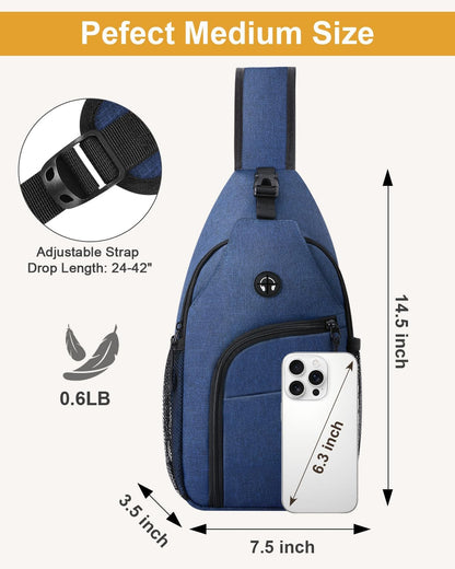 Crossbody Bags for Women Man Waterproof Sling Bag Backpack Trendy Casual Cross Body Bag with Convertible Shoulder Strap Chest Bag for Camping Hiking Travel Essentials (Black, Medium )