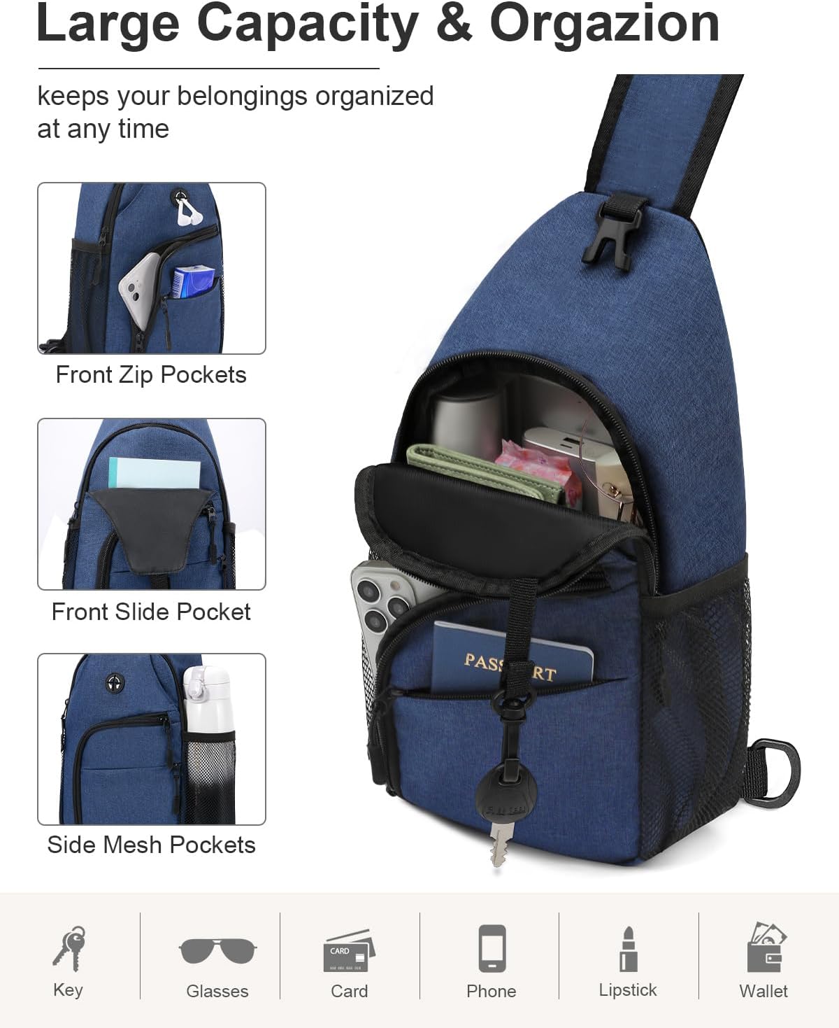 Crossbody Bags for Women Man Waterproof Sling Bag Backpack Trendy Casual Cross Body Bag with Convertible Shoulder Strap Chest Bag for Camping Hiking Travel Essentials (Black, Medium )
