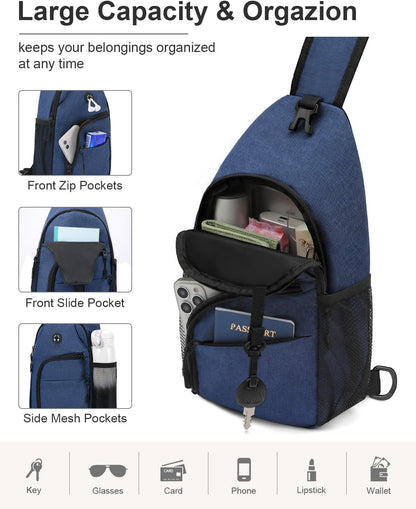 Crossbody Bags for Women Man Waterproof Sling Bag Backpack Trendy Casual Cross Body Bag with Convertible Shoulder Strap Chest Bag for Camping Hiking Travel Essentials (Black, Medium )