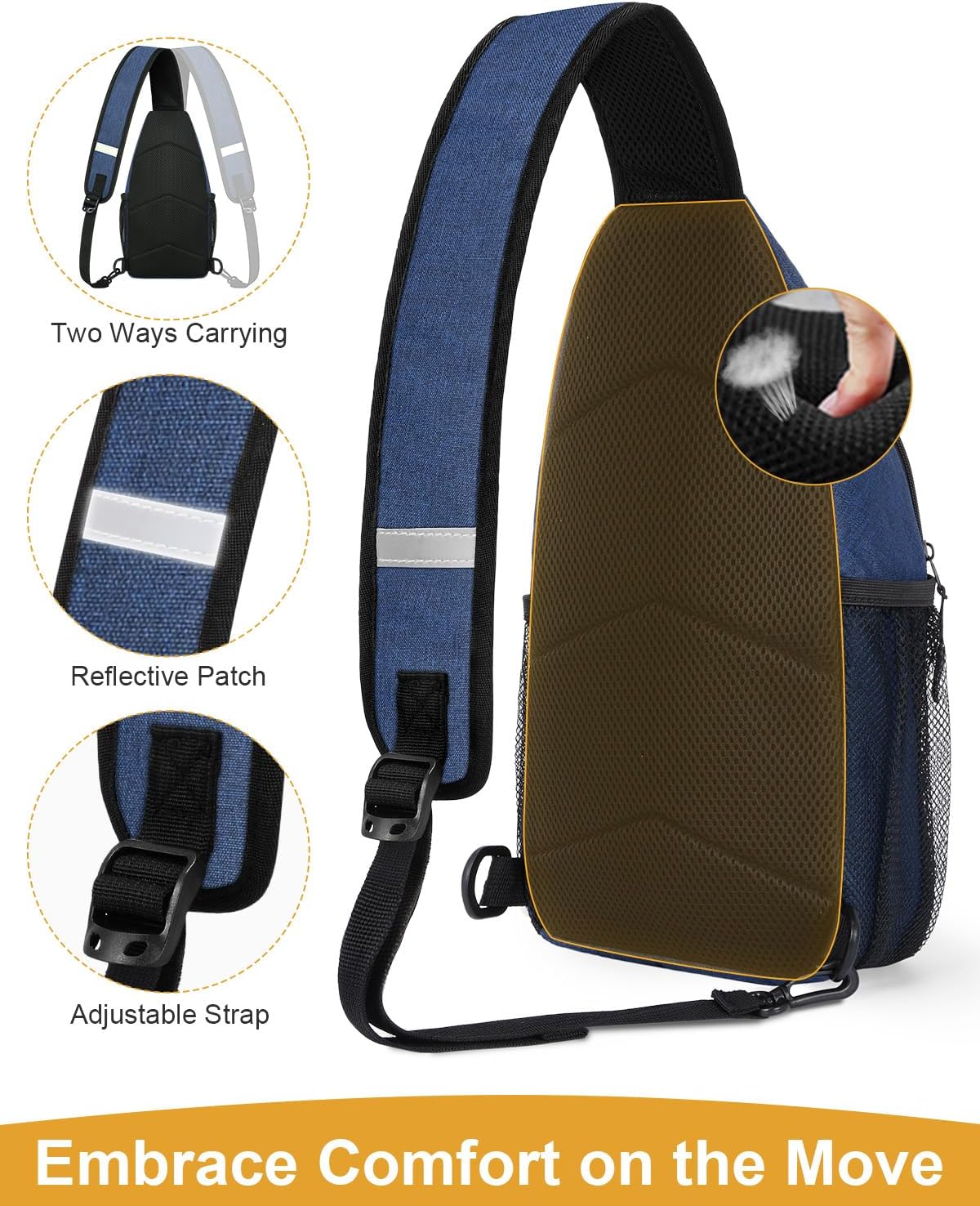 Crossbody Bags for Women Man Waterproof Sling Bag Backpack Trendy Casual Cross Body Bag with Convertible Shoulder Strap Chest Bag for Camping Hiking Travel Essentials (Black, Medium )