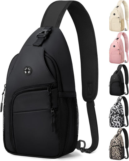 Crossbody Bags for Women Man Waterproof Sling Bag Backpack Trendy Casual Cross Body Bag with Convertible Shoulder Strap Chest Bag for Camping Hiking Travel Essentials (Black, Medium )