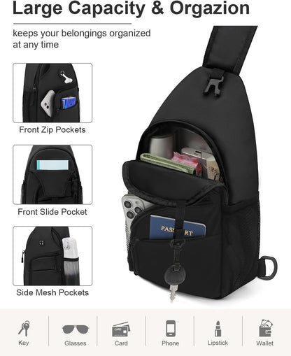 Crossbody Bags for Women Man Waterproof Sling Bag Backpack Trendy Casual Cross Body Bag with Convertible Shoulder Strap Chest Bag for Camping Hiking Travel Essentials (Black, Medium )