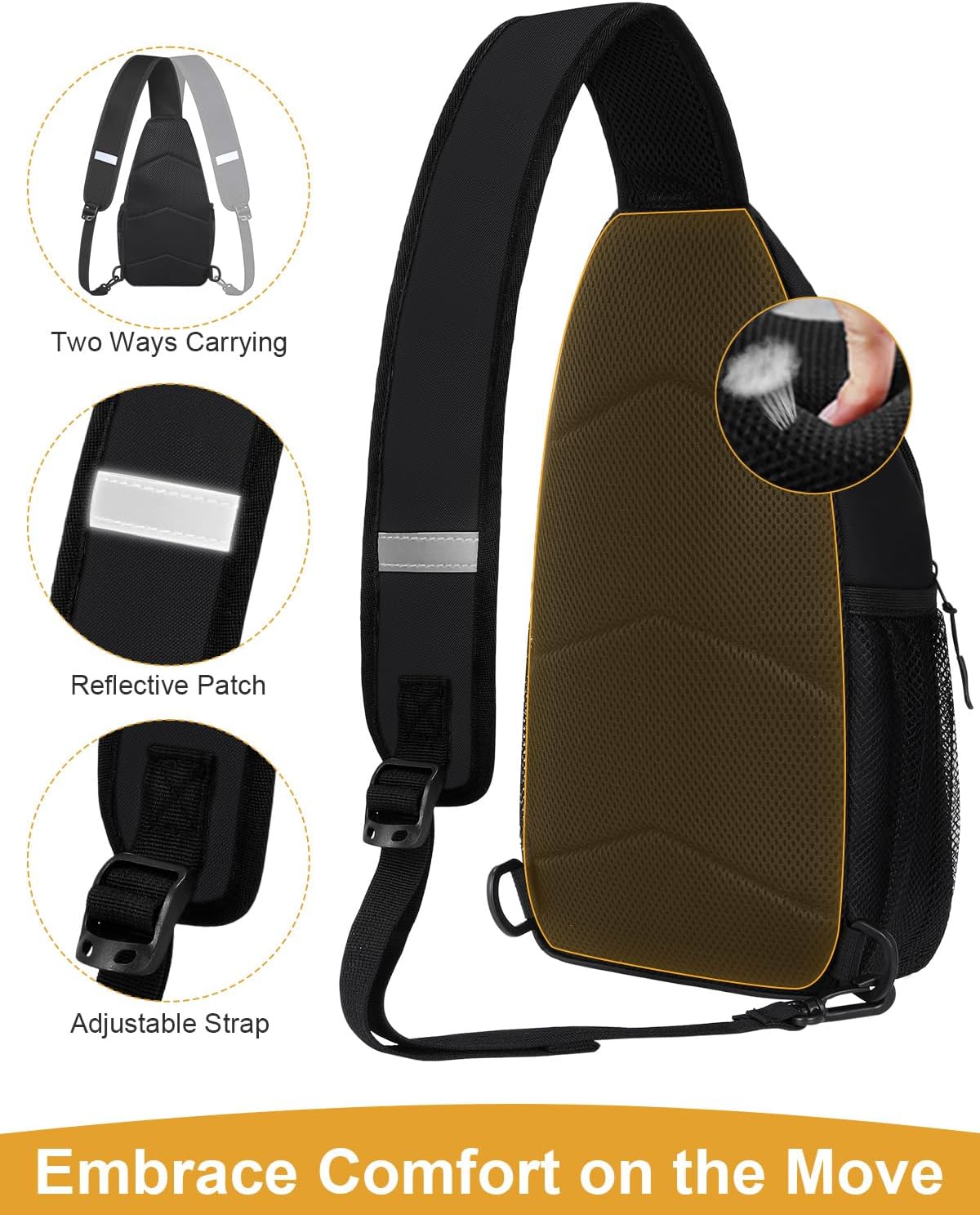 Crossbody Bags for Women Man Waterproof Sling Bag Backpack Trendy Casual Cross Body Bag with Convertible Shoulder Strap Chest Bag for Camping Hiking Travel Essentials (Black, Medium )