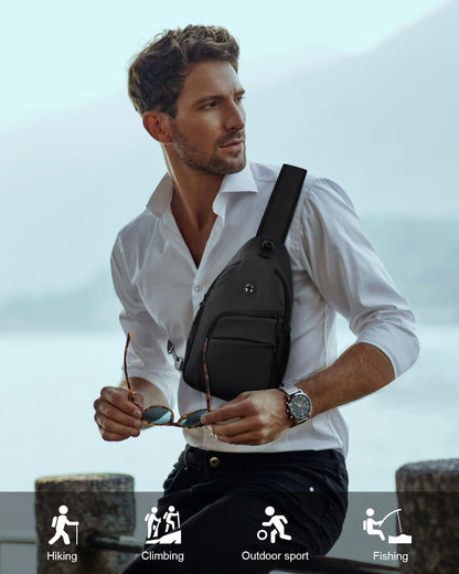 Crossbody Bags for Women Man Waterproof Sling Bag Backpack Trendy Casual Cross Body Bag with Convertible Shoulder Strap Chest Bag for Camping Hiking Travel Essentials (Black, Medium )