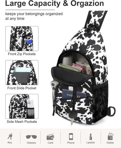 Crossbody Bags for Women Man Waterproof Sling Bag Backpack Trendy Casual Cross Body Bag with Convertible Shoulder Strap Chest Bag for Camping Hiking Travel Essentials (Black, Medium )