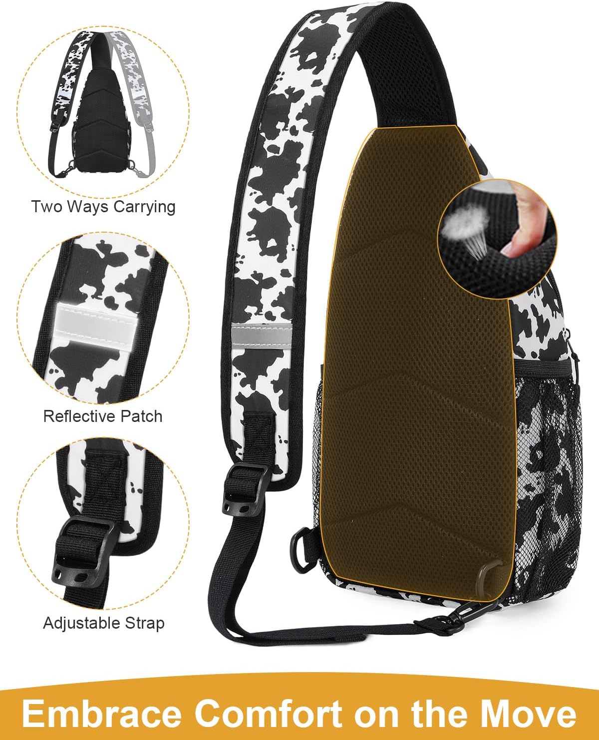 Crossbody Bags for Women Man Waterproof Sling Bag Backpack Trendy Casual Cross Body Bag with Convertible Shoulder Strap Chest Bag for Camping Hiking Travel Essentials (Black, Medium )