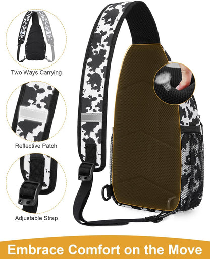 Crossbody Bags for Women Man Waterproof Sling Bag Backpack Trendy Casual Cross Body Bag with Convertible Shoulder Strap Chest Bag for Camping Hiking Travel Essentials (Black, Medium )