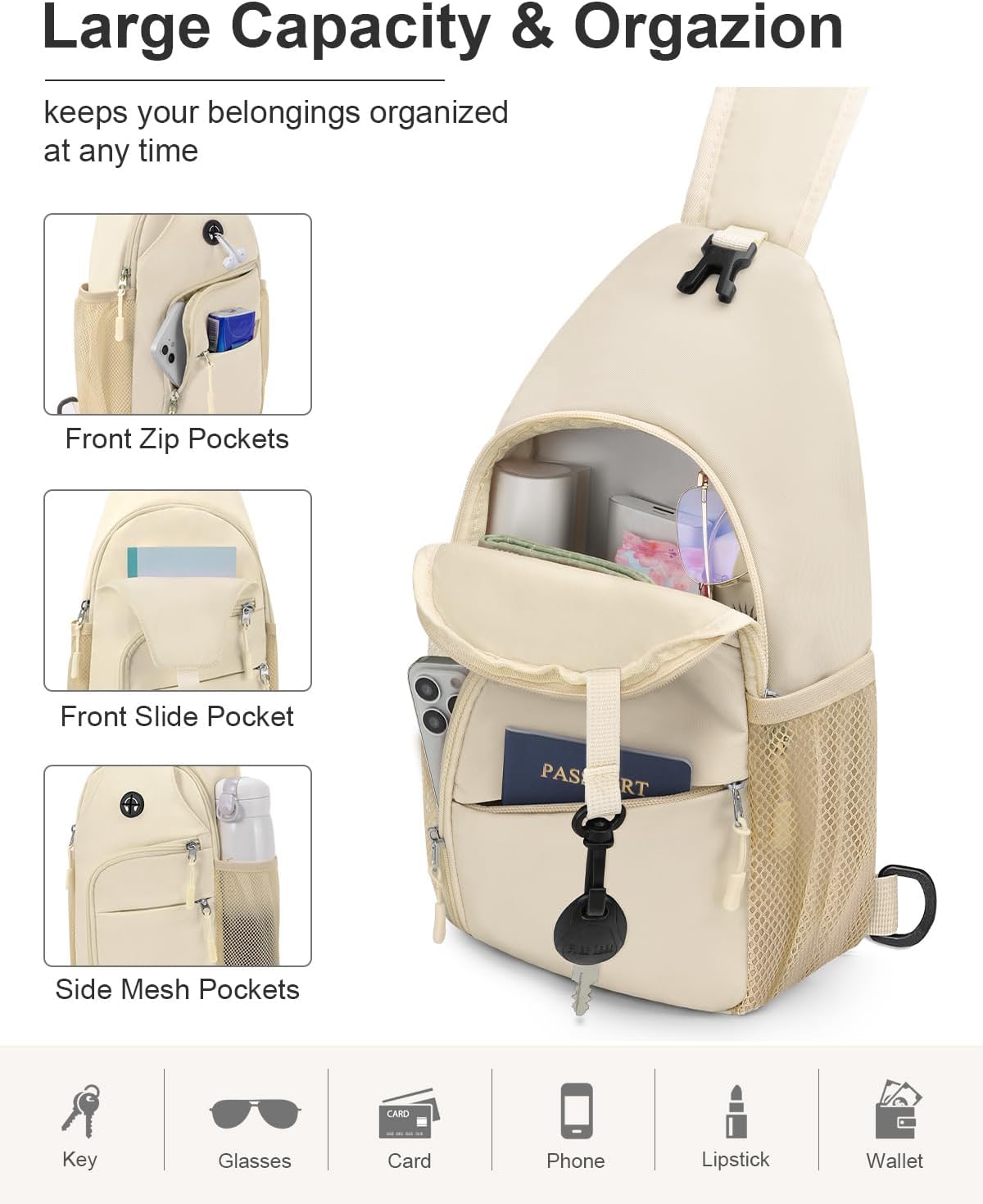 Crossbody Bags for Women Man Waterproof Sling Bag Backpack Trendy Casual Cross Body Bag with Convertible Shoulder Strap Chest Bag for Camping Hiking Travel Essentials (Black, Medium )