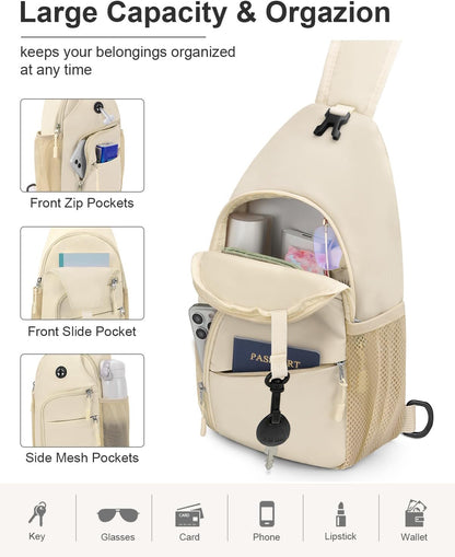 Crossbody Bags for Women Man Waterproof Sling Bag Backpack Trendy Casual Cross Body Bag with Convertible Shoulder Strap Chest Bag for Camping Hiking Travel Essentials (Black, Medium )