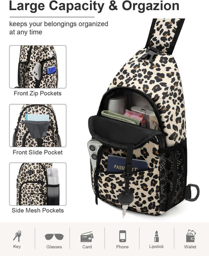 Crossbody Bags for Women Man Waterproof Sling Bag Backpack Trendy Casual Cross Body Bag with Convertible Shoulder Strap Chest Bag for Camping Hiking Travel Essentials (Black, Medium )