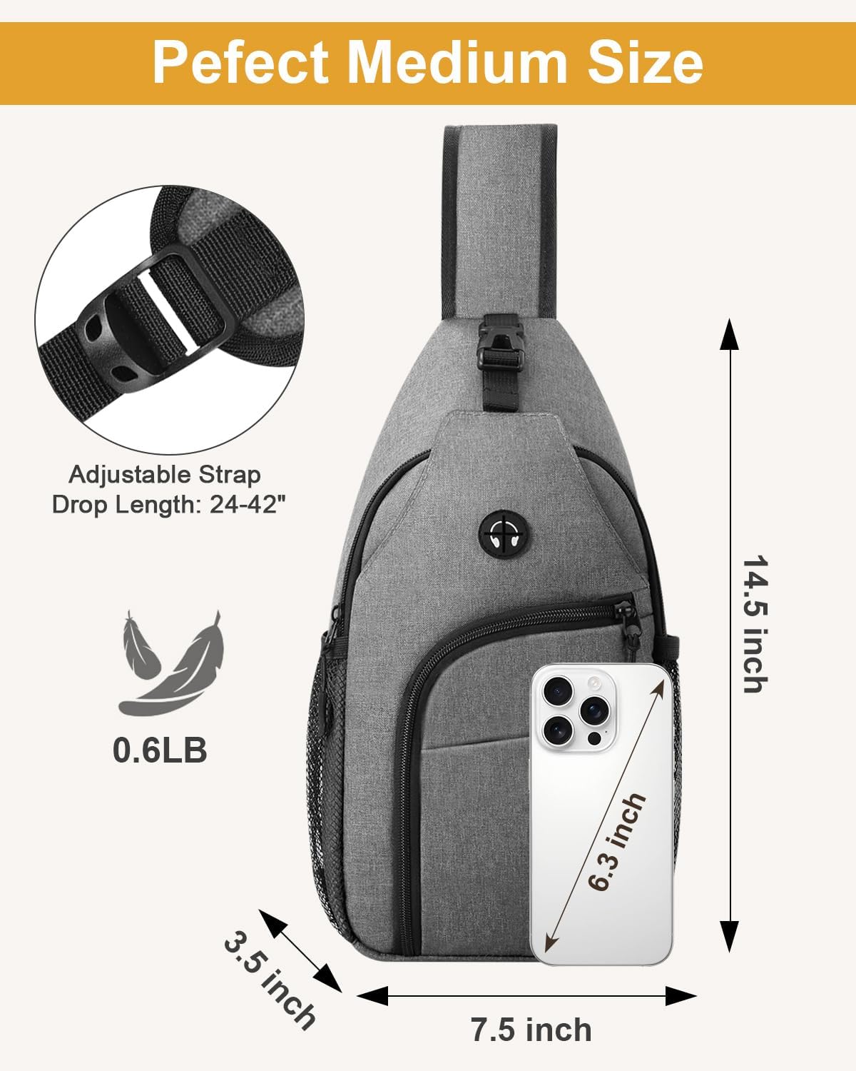 Crossbody Bags for Women Man Waterproof Sling Bag Backpack Trendy Casual Cross Body Bag with Convertible Shoulder Strap Chest Bag for Camping Hiking Travel Essentials (Black, Medium )