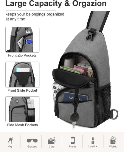 Crossbody Bags for Women Man Waterproof Sling Bag Backpack Trendy Casual Cross Body Bag with Convertible Shoulder Strap Chest Bag for Camping Hiking Travel Essentials (Black, Medium )