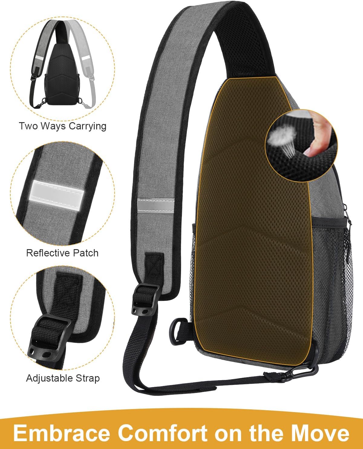 Crossbody Bags for Women Man Waterproof Sling Bag Backpack Trendy Casual Cross Body Bag with Convertible Shoulder Strap Chest Bag for Camping Hiking Travel Essentials (Black, Medium )