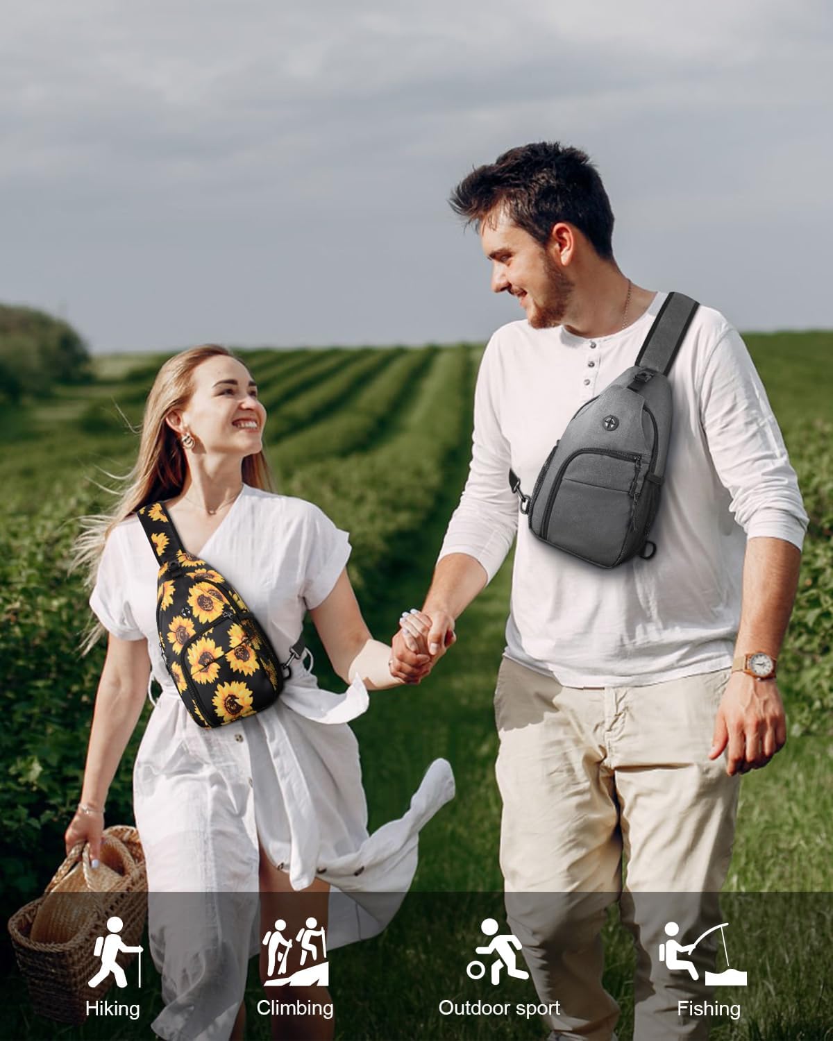 Crossbody Bags for Women Man Waterproof Sling Bag Backpack Trendy Casual Cross Body Bag with Convertible Shoulder Strap Chest Bag for Camping Hiking Travel Essentials (Black, Medium )
