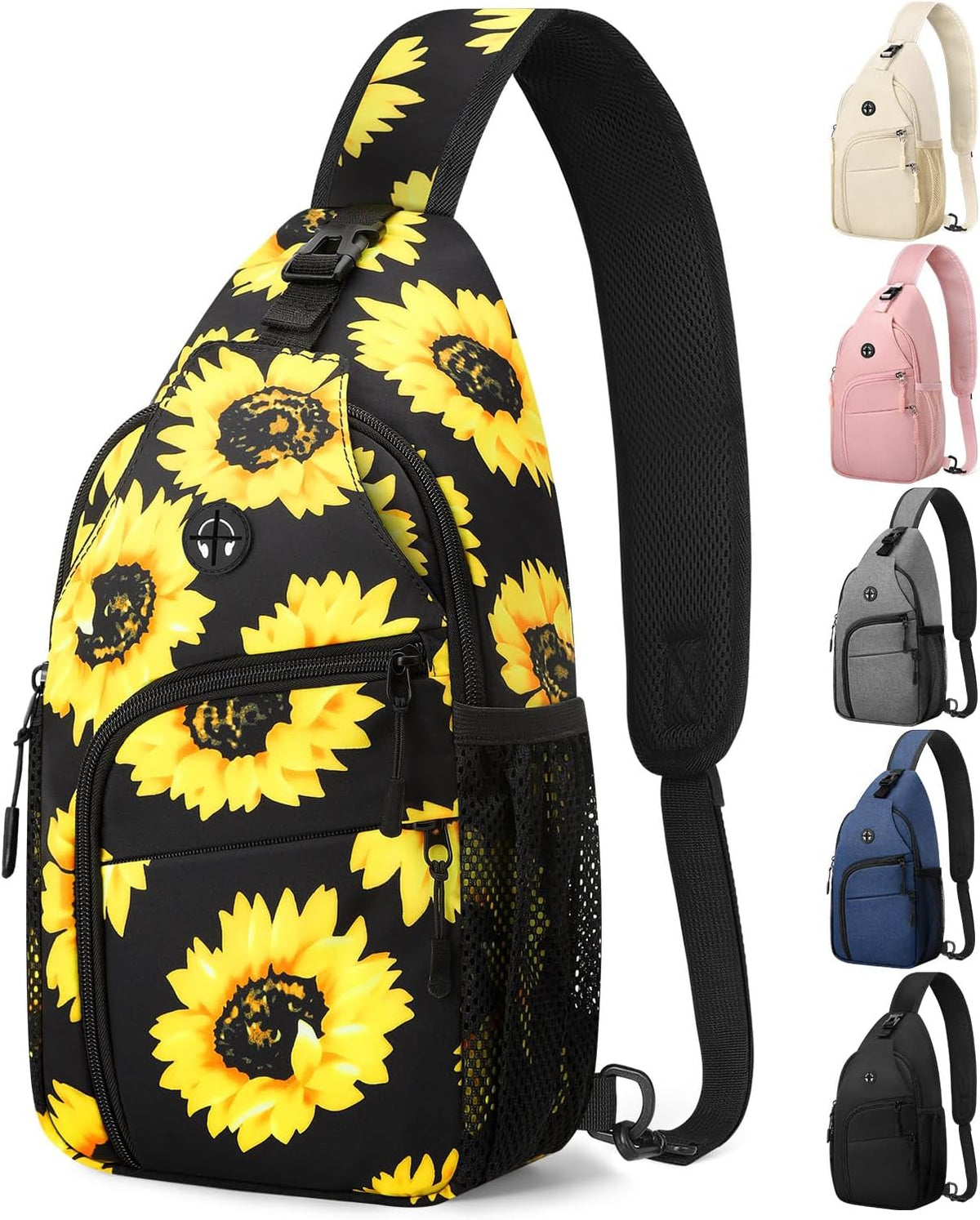 Crossbody Bags for Women Man Waterproof Sling Bag Backpack Trendy Casual Cross Body Bag with Convertible Shoulder Strap Chest Bag for Camping Hiking Travel Essentials (Black, Medium )