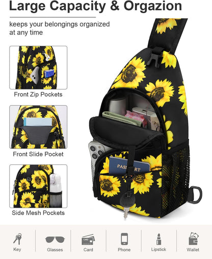 Crossbody Bags for Women Man Waterproof Sling Bag Backpack Trendy Casual Cross Body Bag with Convertible Shoulder Strap Chest Bag for Camping Hiking Travel Essentials (Black, Medium )