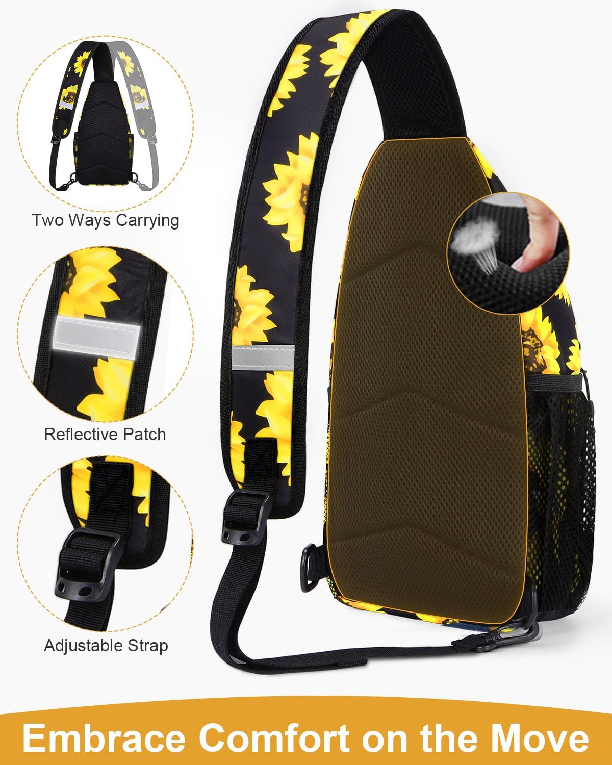Crossbody Bags for Women Man Waterproof Sling Bag Backpack Trendy Casual Cross Body Bag with Convertible Shoulder Strap Chest Bag for Camping Hiking Travel Essentials (Black, Medium )