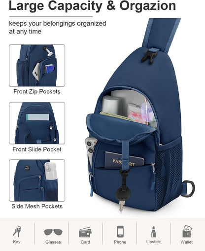 Crossbody Bags for Women Man Waterproof Sling Bag Backpack Trendy Casual Cross Body Bag with Convertible Shoulder Strap Chest Bag for Camping Hiking Travel Essentials (Black, Medium )