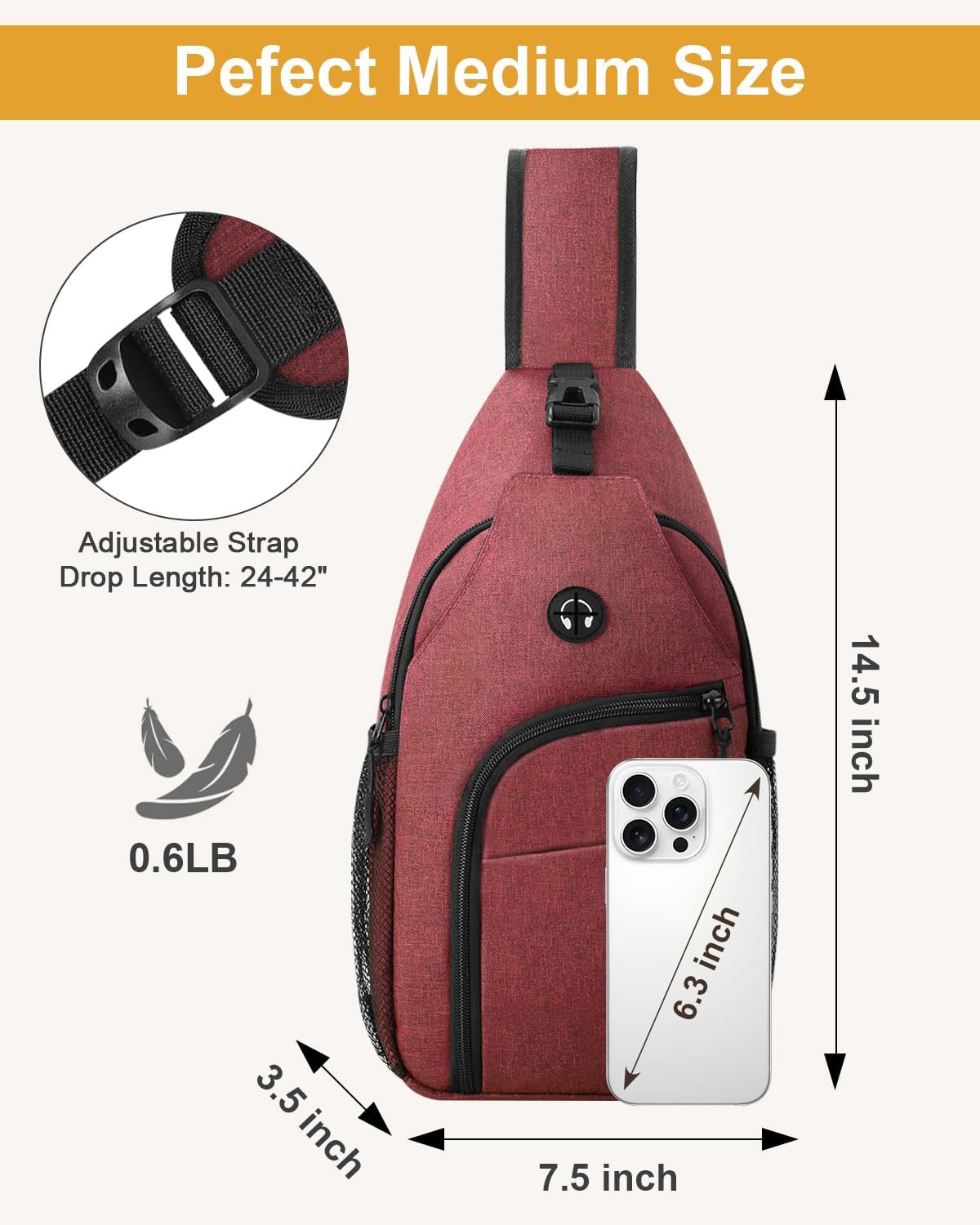 Crossbody Bags for Women Man Waterproof Sling Bag Backpack Trendy Casual Cross Body Bag with Convertible Shoulder Strap Chest Bag for Camping Hiking Travel Essentials (Black, Medium )