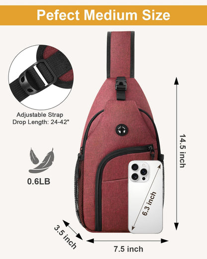 Crossbody Bags for Women Man Waterproof Sling Bag Backpack Trendy Casual Cross Body Bag with Convertible Shoulder Strap Chest Bag for Camping Hiking Travel Essentials (Black, Medium )