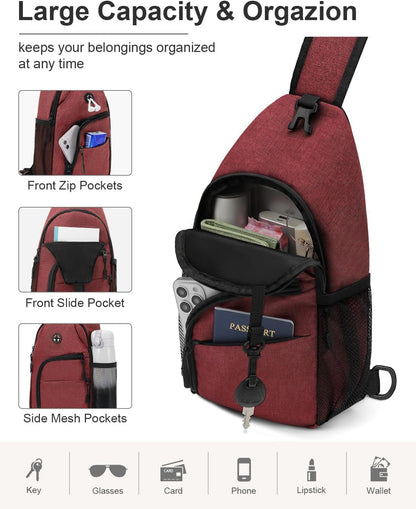 Crossbody Bags for Women Man Waterproof Sling Bag Backpack Trendy Casual Cross Body Bag with Convertible Shoulder Strap Chest Bag for Camping Hiking Travel Essentials (Black, Medium )
