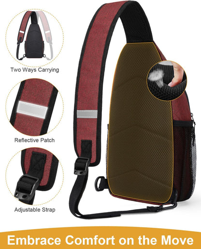 Crossbody Bags for Women Man Waterproof Sling Bag Backpack Trendy Casual Cross Body Bag with Convertible Shoulder Strap Chest Bag for Camping Hiking Travel Essentials (Black, Medium )