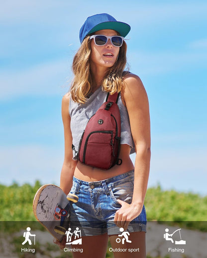 Crossbody Bags for Women Man Waterproof Sling Bag Backpack Trendy Casual Cross Body Bag with Convertible Shoulder Strap Chest Bag for Camping Hiking Travel Essentials (Black, Medium )