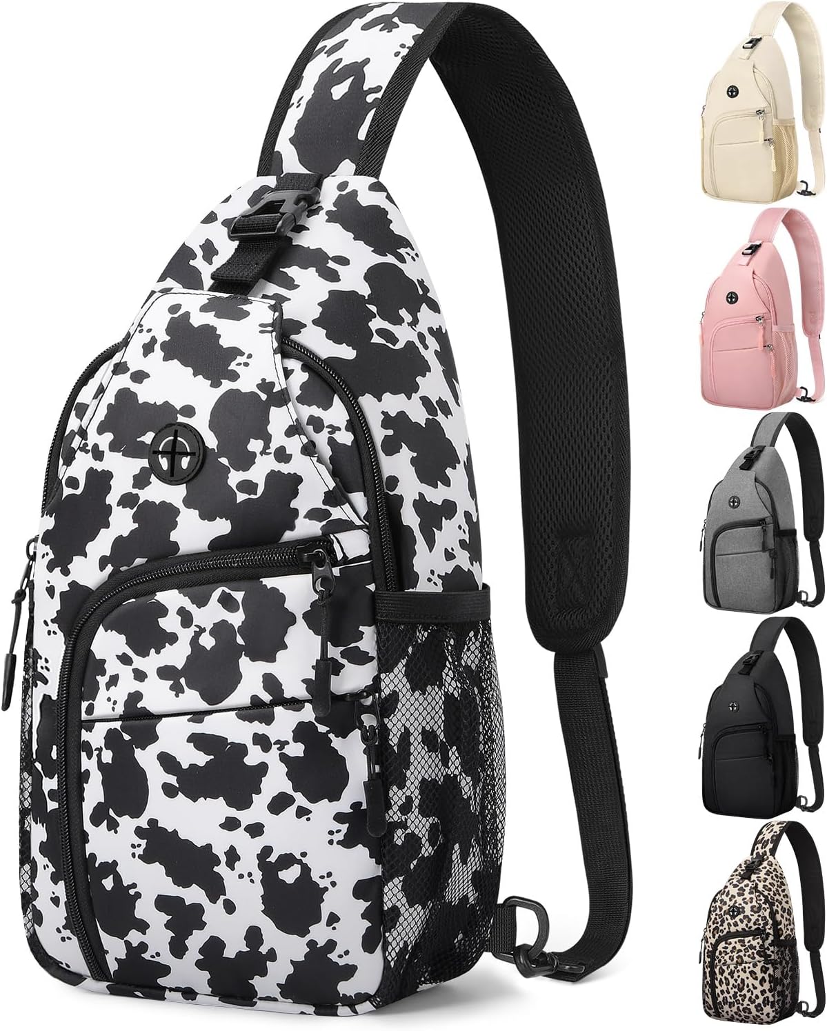 Crossbody Bags for Women Man Waterproof Sling Bag Backpack Trendy Casual Cross Body Bag with Convertible Shoulder Strap Chest Bag for Camping Hiking Travel Essentials (Black, Medium )