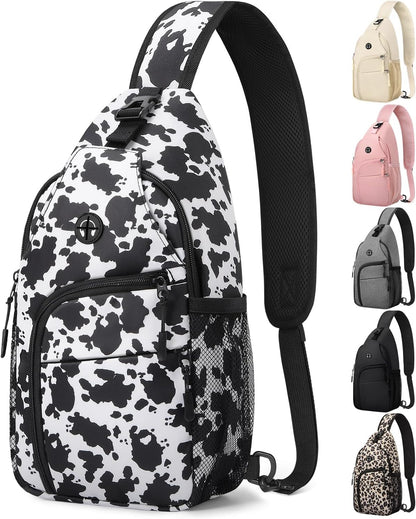 Crossbody Bags for Women Man Waterproof Sling Bag Backpack Trendy Casual Cross Body Bag with Convertible Shoulder Strap Chest Bag for Camping Hiking Travel Essentials (Black, Medium )