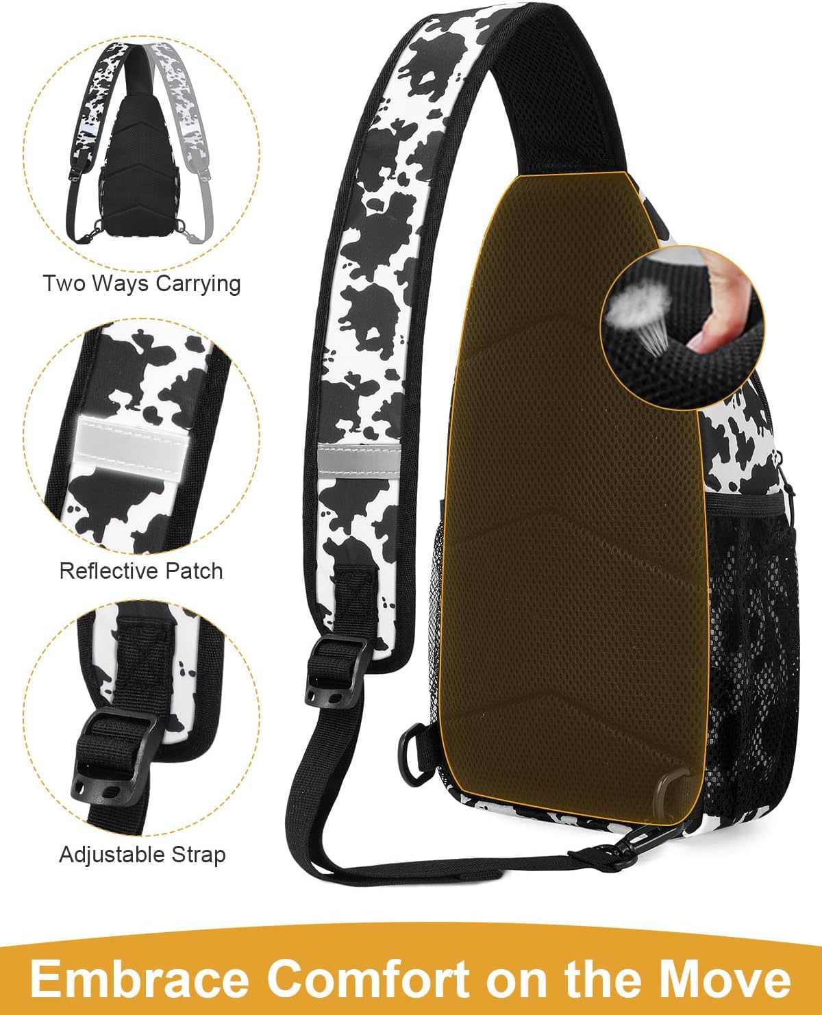 Crossbody Bags for Women Man Waterproof Sling Bag Backpack Trendy Casual Cross Body Bag with Convertible Shoulder Strap Chest Bag for Camping Hiking Travel Essentials (Black, Medium )