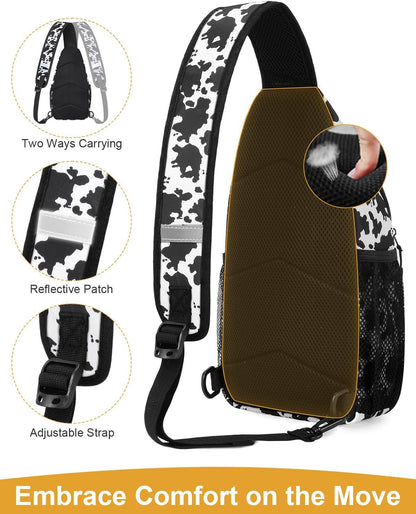 Crossbody Bags for Women Man Waterproof Sling Bag Backpack Trendy Casual Cross Body Bag with Convertible Shoulder Strap Chest Bag for Camping Hiking Travel Essentials (Black, Medium )